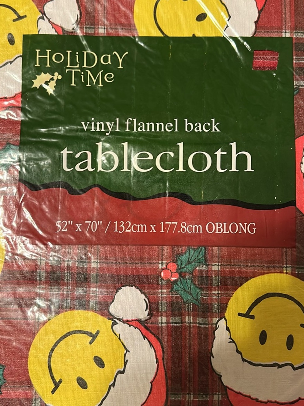 Holiday Time Santa Smiley Christmas Vinyl Tablecloth